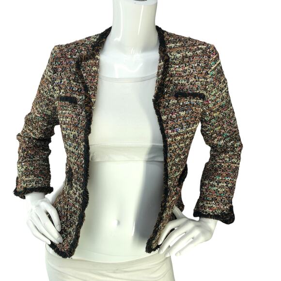 Ann Taylor Petite Womens Size 2P Blazer Cardigan Fringe Tweed Multicolor Sparkle - Picture 11 of 15